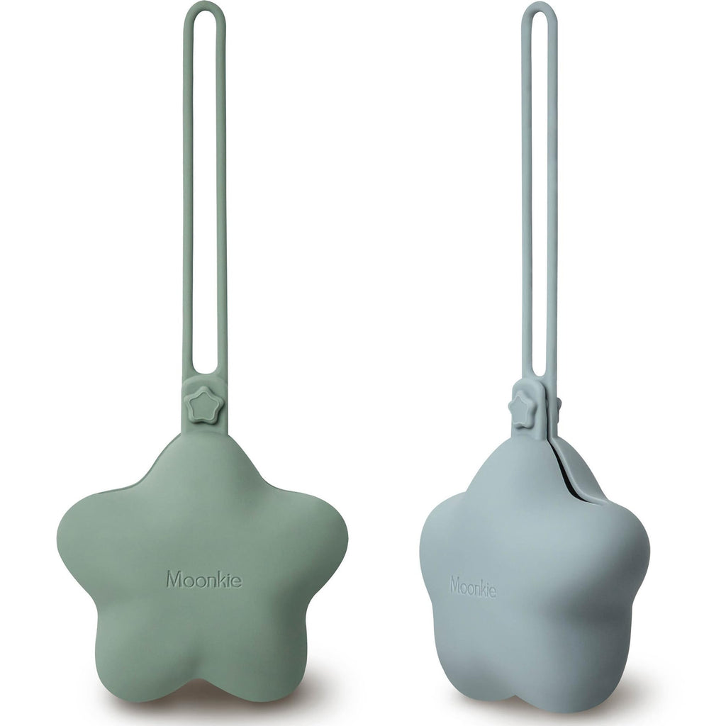 Moonkie Porta Ciuccio, Portaciuccio in Silicone(2 Pezzi), Porta Succhietto Senza BPA, Portaciuccio da Viaggio, Custodia Ciuccio per Bambini, Pratica Scatola Porta Ciuccio(Verde grigio/Blu perla)