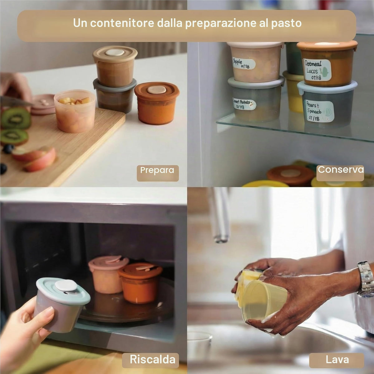 Moonkie Contenitori Pappa Neonati 120ml, 6 Pezzi Vasetti Pappa Neonati Silicone, Contenitori Brodo Svezzamento 100% Ermetici, Senza BPA, Contenitore Cibo Piccolo,per Lavastoviglie Freezer e Microonde