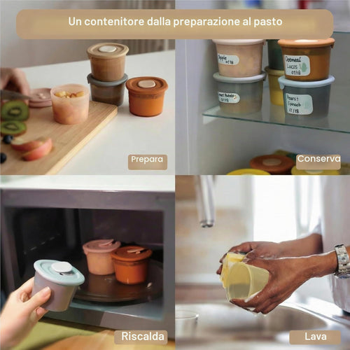 Moonkie Contenitori Pappa Neonati 120ml, 6 Pezzi Vasetti Pappa Neonati Silicone, Contenitori Brodo Svezzamento 100% Ermetici, Senza BPA, Contenitore Cibo Piccolo,per Lavastoviglie Freezer e Microonde