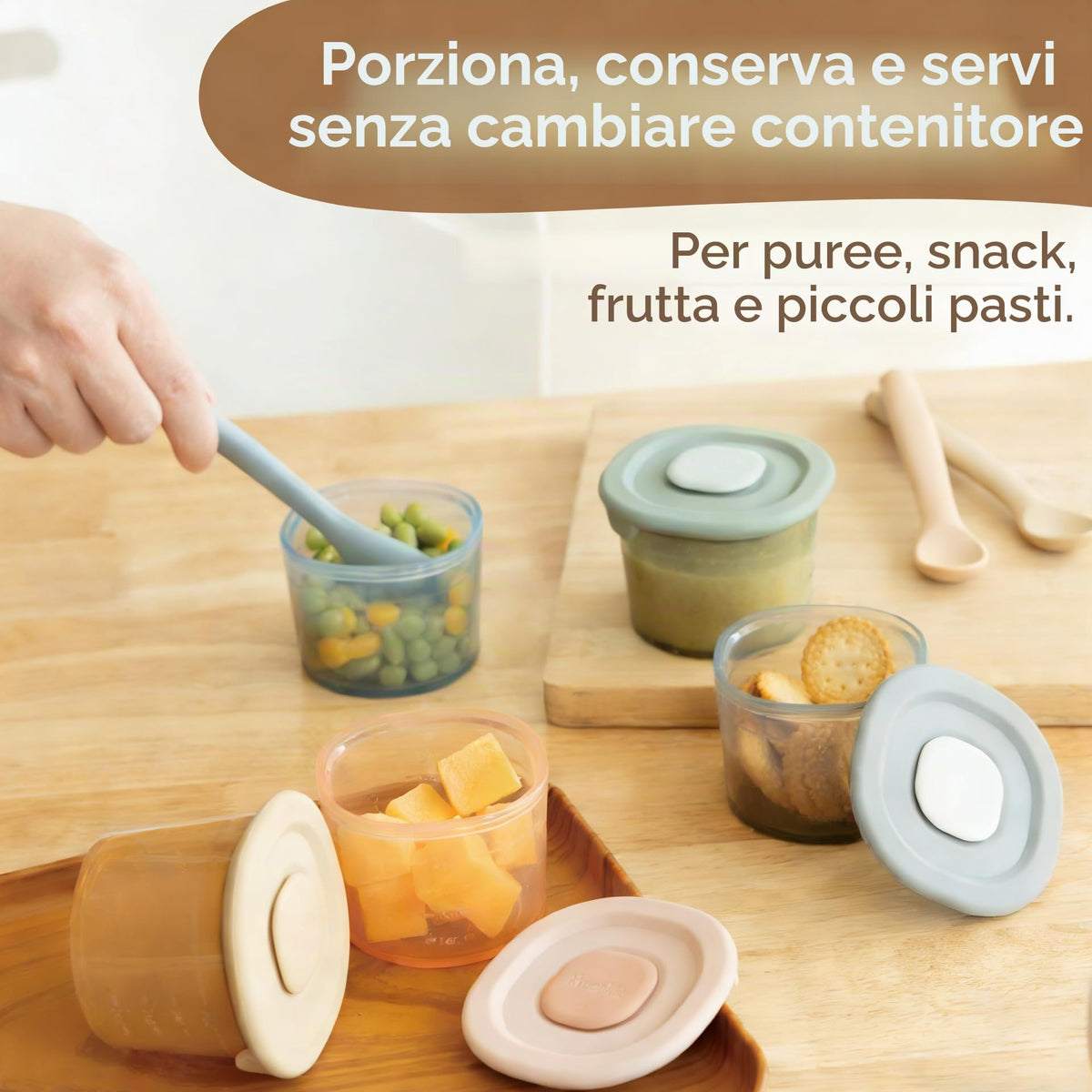 Moonkie Contenitori Pappa Neonati 120ml, 6 Pezzi Vasetti Pappa Neonati Silicone, Contenitori Brodo Svezzamento 100% Ermetici, Senza BPA, Contenitore Cibo Piccolo,per Lavastoviglie Freezer e Microonde