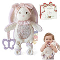 Moonkie Doudou Neonato, Peluche per bambini Coniglio, Copertina con Giochi Dentizione, Regalo Neonata Femmina per Baby Shower e Compleanni, Peluche con Nastri Testurizzati, Orecchie Fruscianti